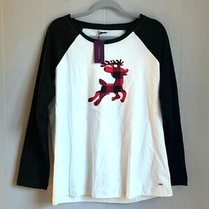 NWT Lascana Red & Black Buffalo Plaid Reindeer  Family Funny Raglan Tee